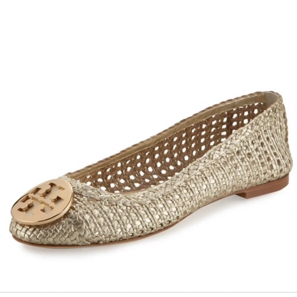 Tory Burch ‘Reva’ Gold Ballerina Flats